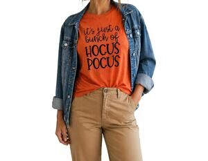 It’s Just A Bunch Of Hocus Pocus Graphic Tee Orange Medium Halloween Spooky Cute